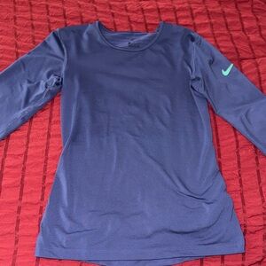 Nike Navy Long Sleeve Top with Teal Logo